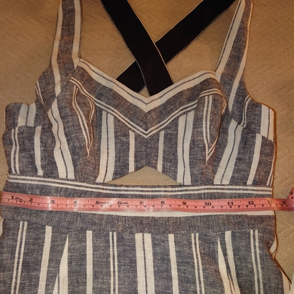NWOT BCBG MaxAzria Cut-out Linen Halter Midi Dress - XS / 2 Striped Sundress Tea - Picture 6 of 12